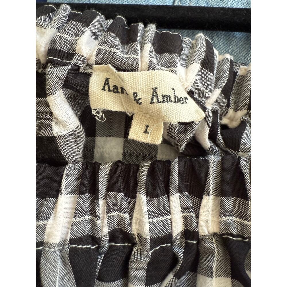 Aaron & Amber Black/White Gingham Puff Sleeve Square Neck Tiered Dress, Size L - Picture 3 of 5